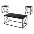 Table Set 3pcs Set Coffee End Side Accent Metal Black Marble Look