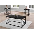 Table Set 3pcs Set Coffee End Side Accent Metal Black Marble Look