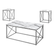 Table Set 3pcs Set Coffee End Side Accent Metal White Marble Look
