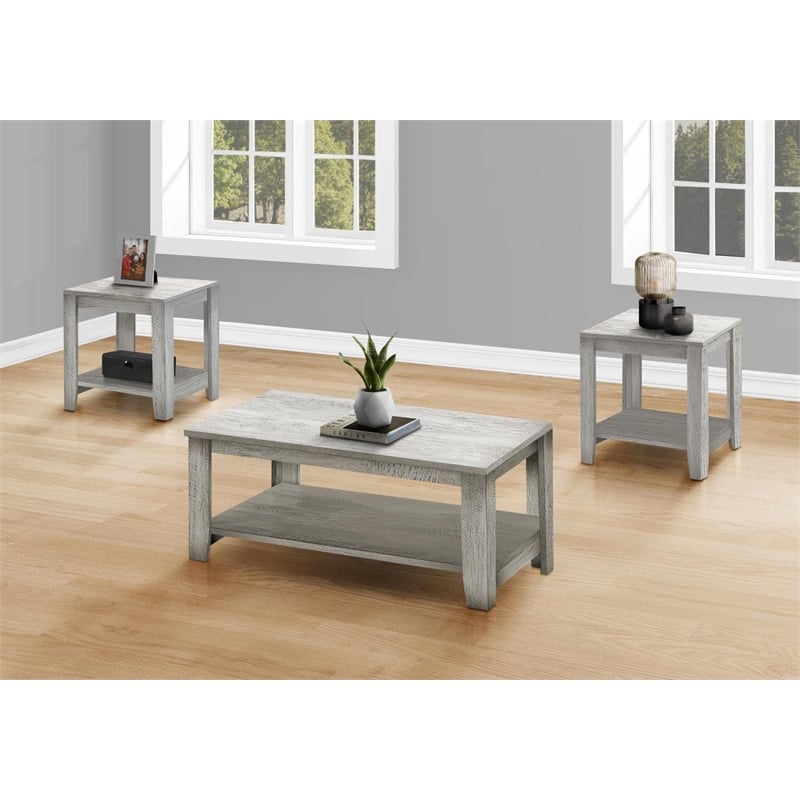 Table Set 3pcs Set Coffee End Side Accent Living Room Laminate Grey