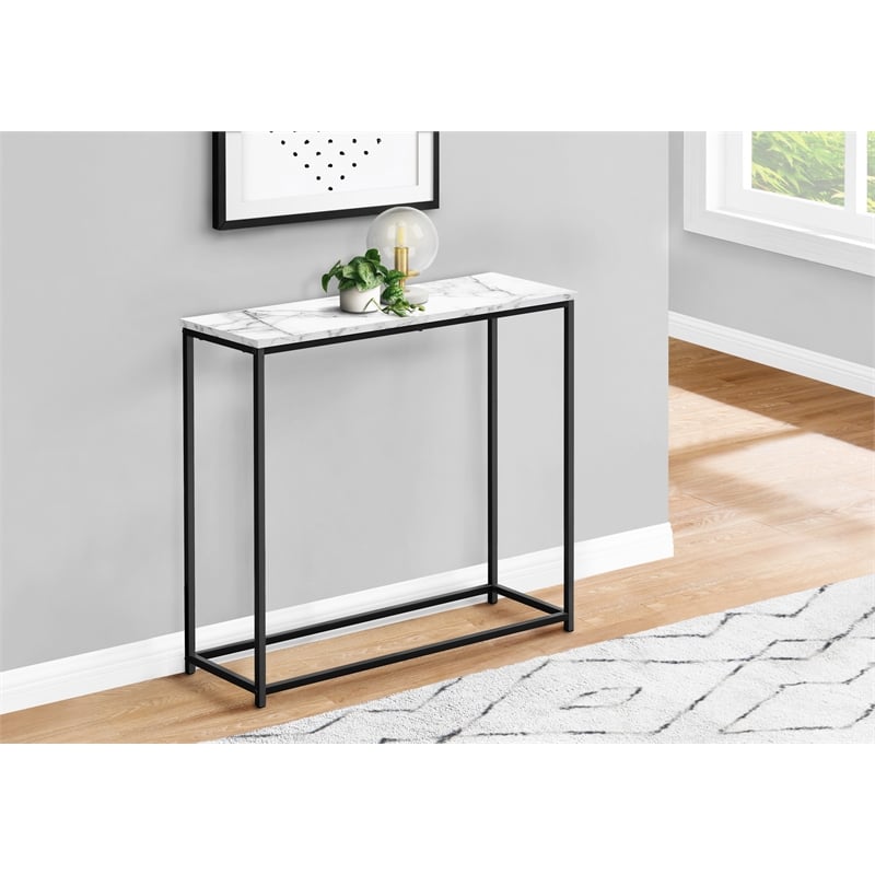 Accent Table - Console - Narrow - Sofa - Bedroom - White Marble Look Laminate
