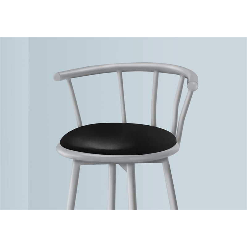 Bar Stool - Set Of 2 - Swivel - Bar Height - Grey Metal - Black Leather Look