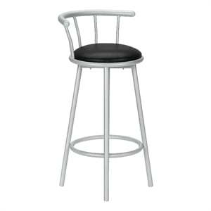 Bar Stool - Set Of 2 - Swivel - Bar Height - Grey Metal - Black Leather Look