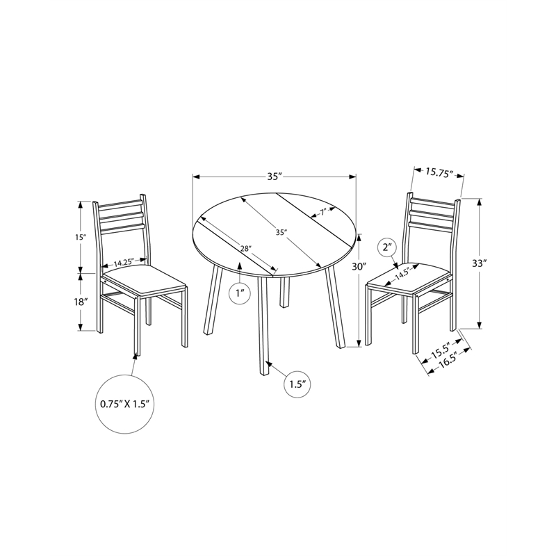 Gray Dining Table Set - 3pcs Set - Small - 35