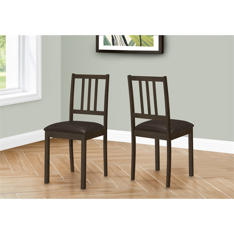 Dining Chair - Set Of 2 - Side - Upholstered - Kitchen - Brown Leather Look