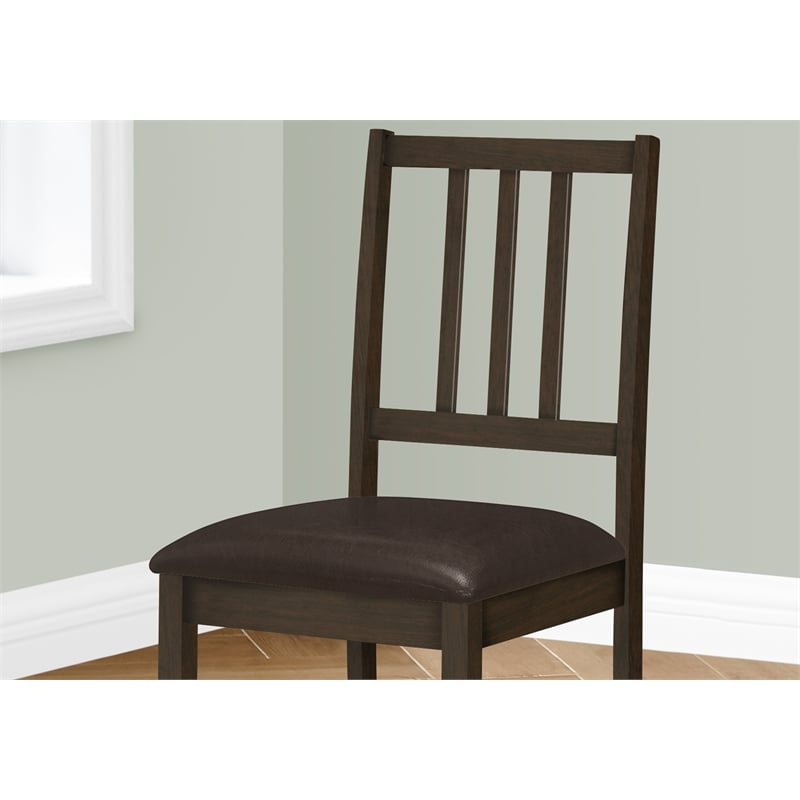 Dining Chair - Set Of 2 - Side - Upholstered - Kitchen - Brown Leather Look