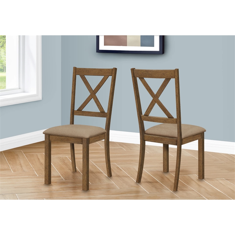 Dining Chair - Set Of 2 - Side - Upholstered - Kitchen - Brown Fabric