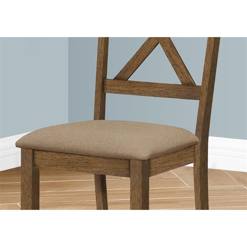 Dining Chair - Set Of 2 - Side - Upholstered - Kitchen - Brown Fabric