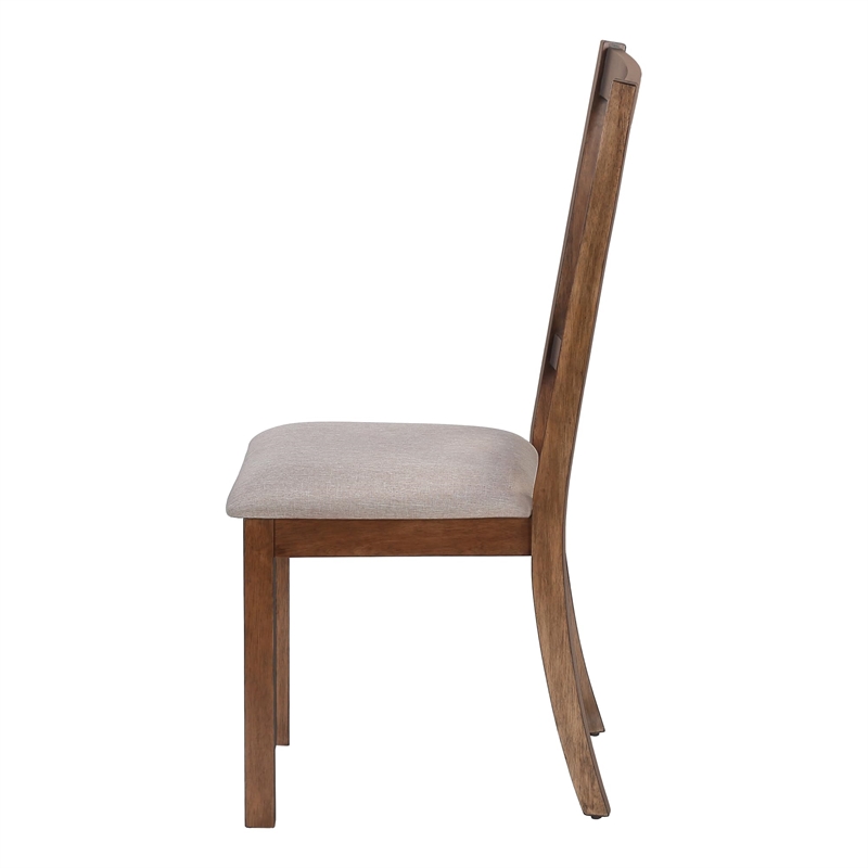 Dining Chair - Set Of 2 - Side - Upholstered - Kitchen - Brown Fabric