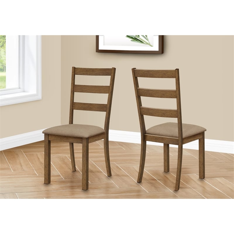 Dining Chair - Set Of 2 - Side - Kitchen - Dining Room - Brown Fabric