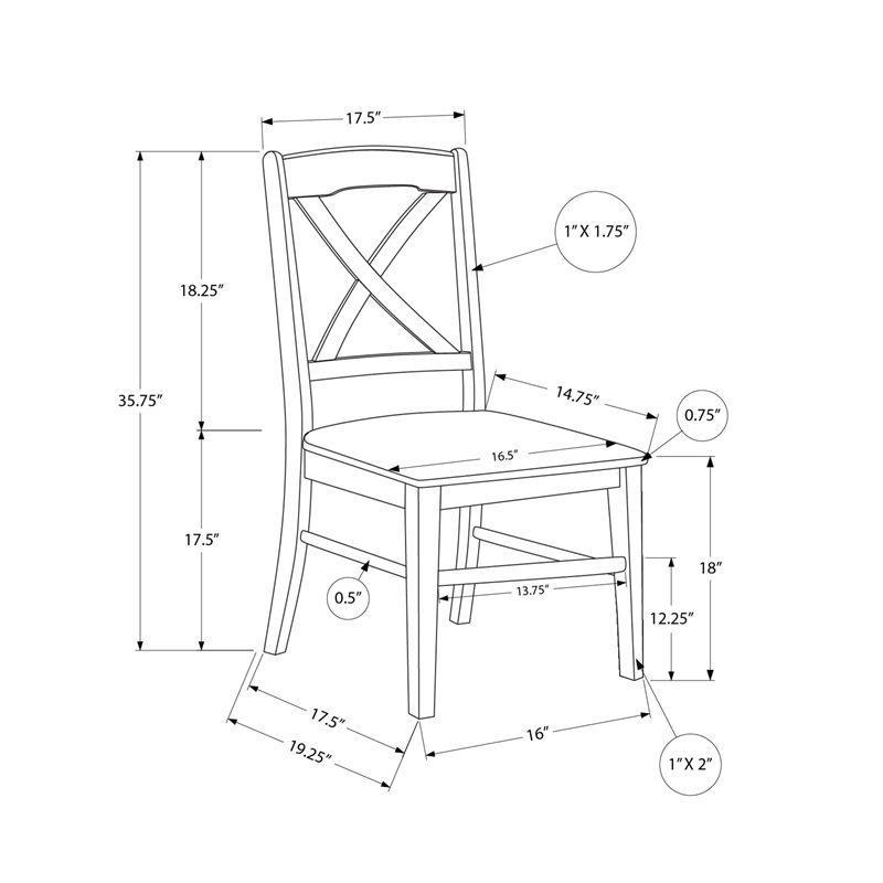 Dining Chair - Set Of 2 - Side - Kitchen - Dining Room - White - Wood Legs