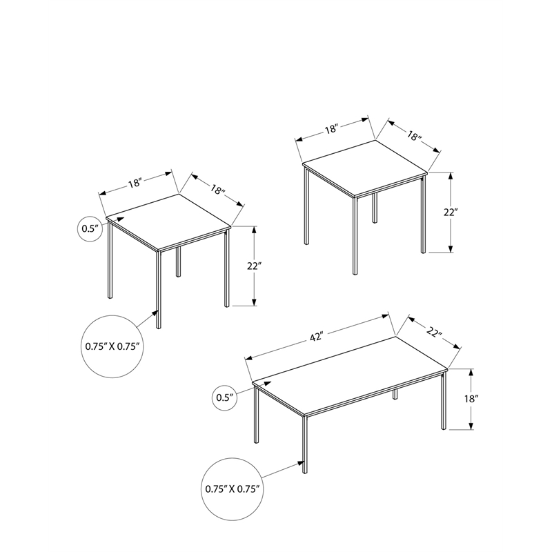 Table Set - 3pcs Set - Coffee - End - Black Metal - Black Laminate