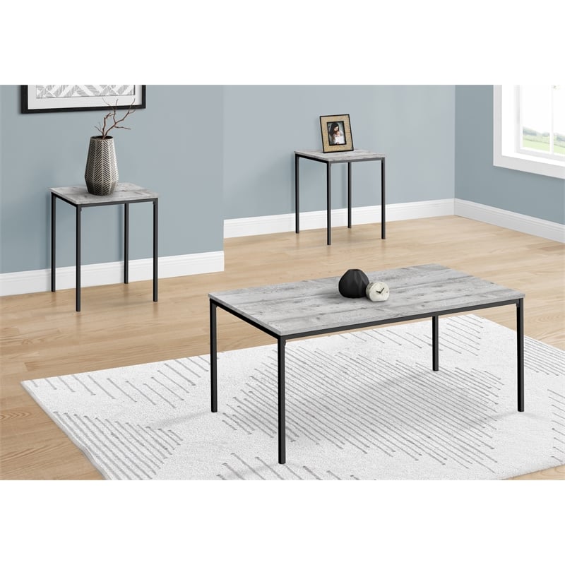 Table Set - 3pcs Set - Coffee - End - Black Metal - Gray Laminate