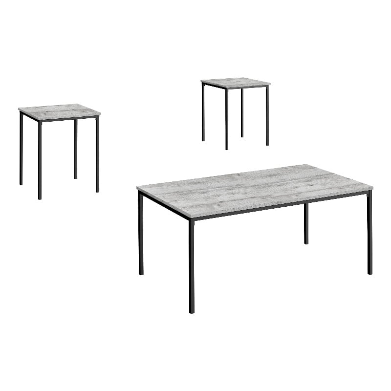 Table Set - 3pcs Set - Coffee - End - Black Metal - Gray Laminate