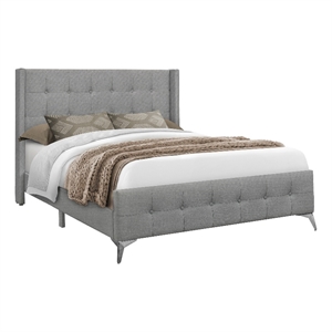 Bed - Queen Size - Bedroom - Upholstered - Gray Linen Look