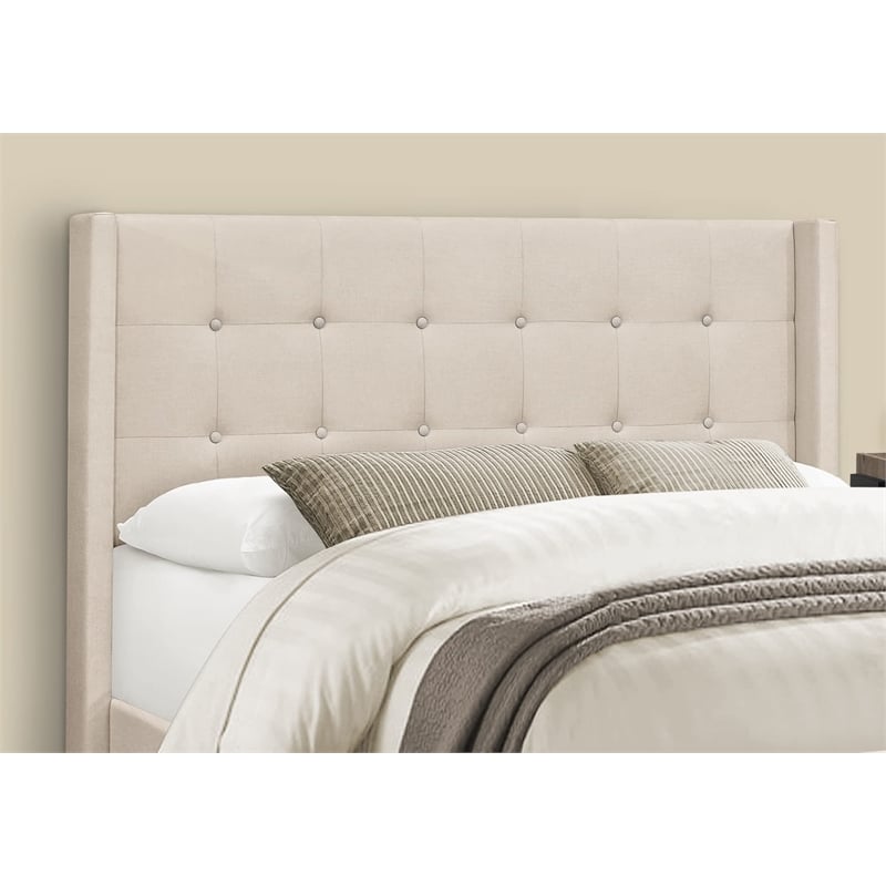Bed - Queen Size - Bedroom - Upholstered - Beige Linen Look