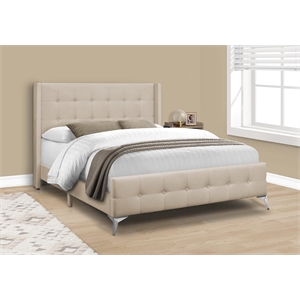 Bed - Queen Size - Bedroom - Upholstered - Beige Linen Look