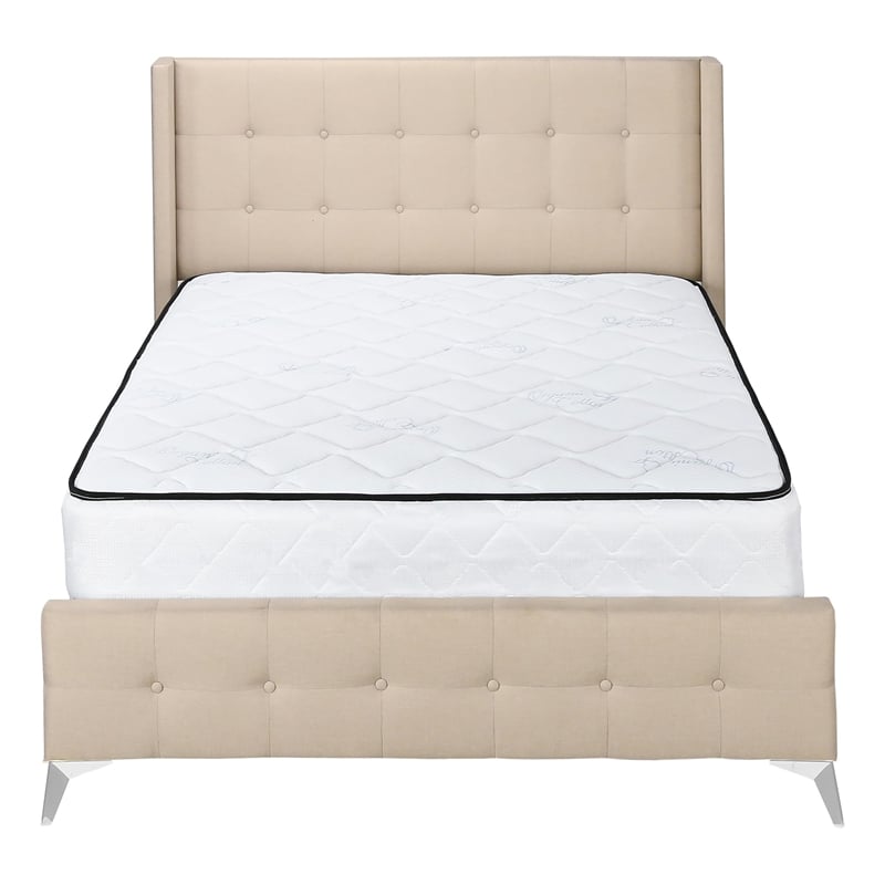 Bed - Queen Size - Bedroom - Upholstered - Beige Linen Look