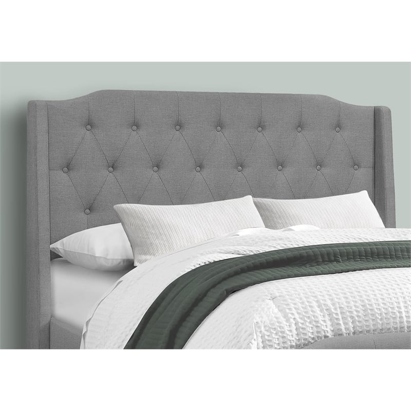 Bed - Queen Size - Bedroom - Upholstered - Gray Linen Look