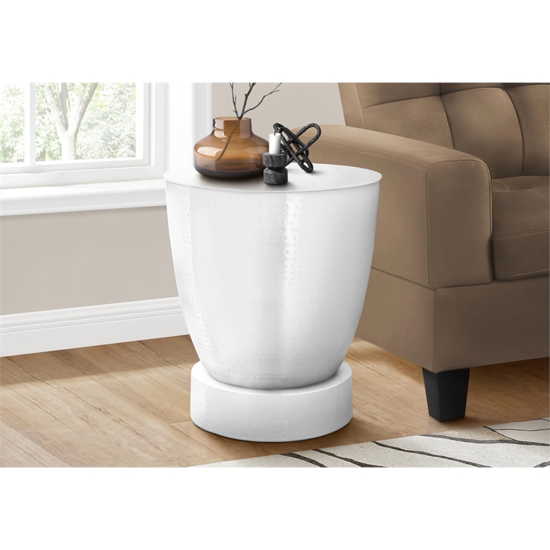 Accent Table - Drum - Side - End - Nightstand - Lamp - Bedroom - White Metal