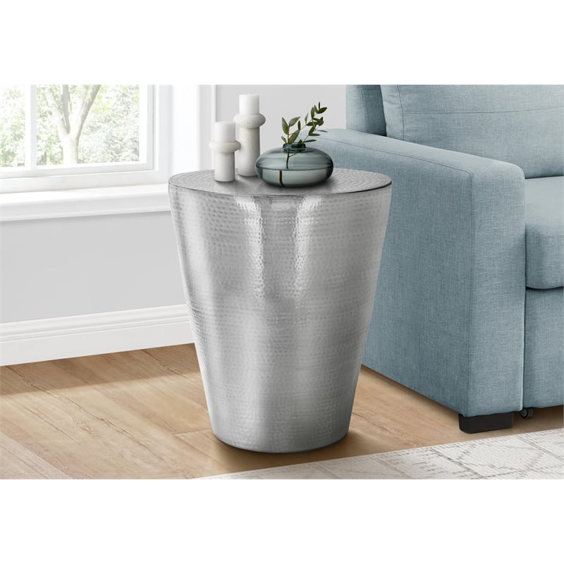 Accent Table - Drum - Side - End - Nightstand - Lamp - Bedroom - Chrome Metal