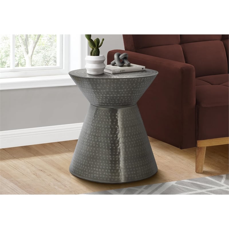 Accent Table - Drum - Side - End - Nightstand - Lamp - Bedroom - Grey Metal