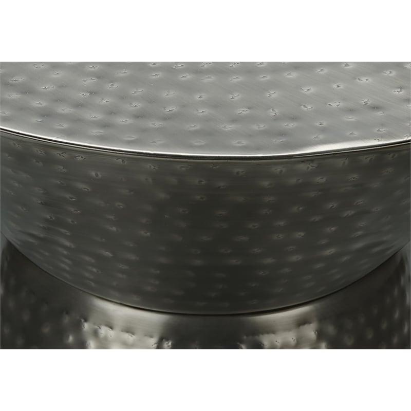 Accent Table - Drum - Side - End - Nightstand - Lamp - Bedroom - Grey Metal