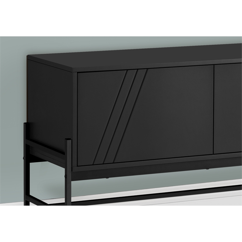 Tv Stand - 60 Inch Console With Storage - Black Laminate - Black Metal