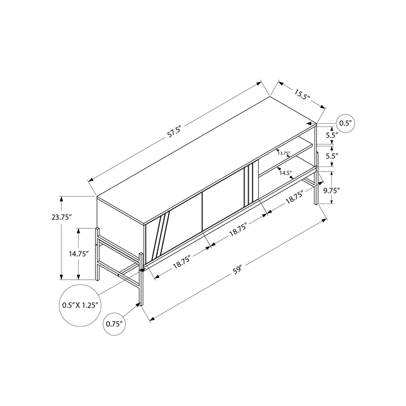 Tv Stand - 60 Inch Console With Storage - Black Laminate - Black Metal