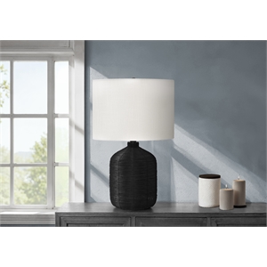 Lighting - 23&quoth Table Lamp - Black Rattan Base - Ivory Shade - Modern Style