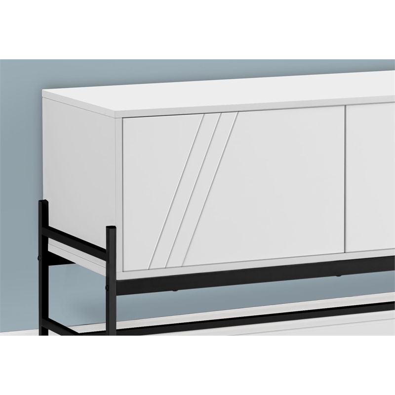 Tv Stand - 60 Inch Console With Storage - White Laminate - Black Metal