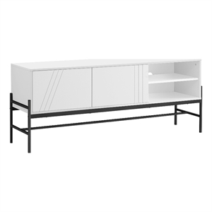 tv stand - 60 inch console with storage - white laminate - black metal