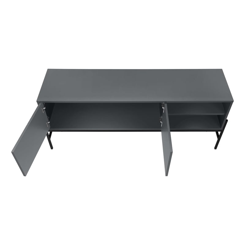 Tv Stand - 60 Inch Console With Storage - Gray Laminate - Black Metal
