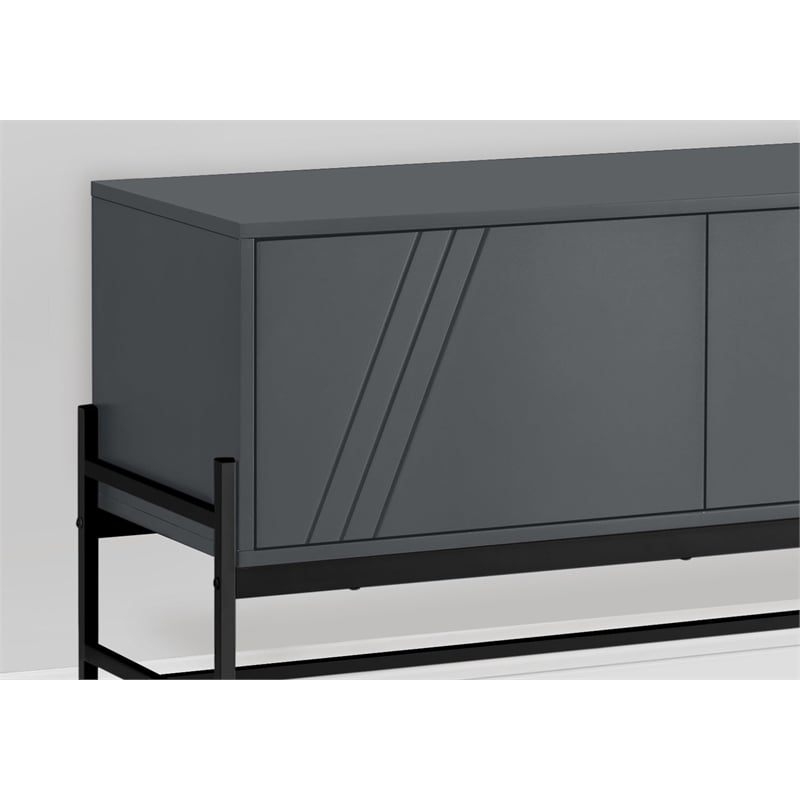 Tv Stand - 60 Inch Console With Storage - Gray Laminate - Black Metal
