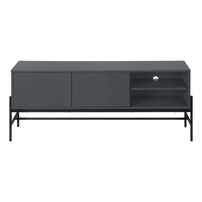 Tv Stand - 60 Inch Console With Storage - Gray Laminate - Black Metal
