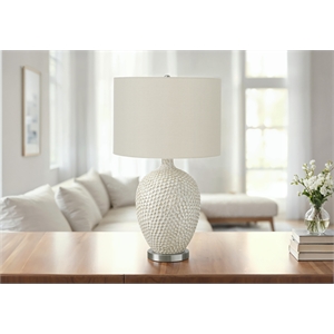 Lighting - 28&quoth Table Lamp - Ivory Shade - Cream Ceramic - Contemporary