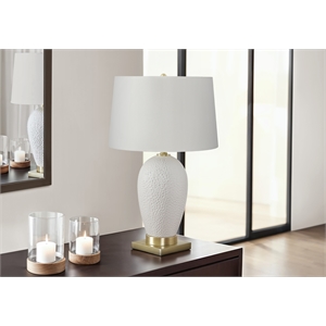 Lighting - 26&quoth Table Lamp - White Ceramic - Ivory Shade - Transitional