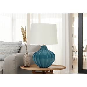 Lighting - 24&quoth Table Lamp - Blue Ceramic - Ivory Shade - Transitional