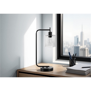 Lighting - 20&quoth Table Lamp - USB Port - Black Metal - Glass Shade - Modern