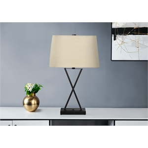 Lighting - 25&quoth Table Lamp - USB Port - Black Metal - Beige Shade - Transitional