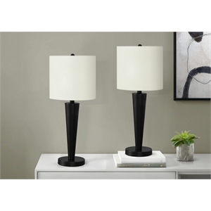 Lighting - Set Of 2 - 24&quoth Table Lamps - Usb Port - Black Metal - Ivory Shade
