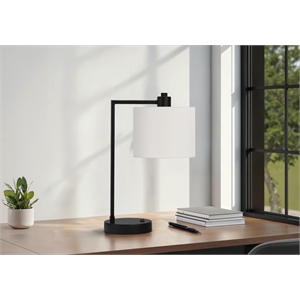 Lighting - 19&quoth Table Lamp - USB Port - Black Metal - Ivory Shade - Modern
