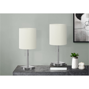 Lighting -  Set of 2 - 17&quoth Table Lamps - USB Port - Nickel Metal - Ivory Shade