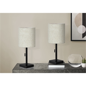 Lighting - Set Of 2 - 17&quoth Table Lamps - USB Port - Black Metal - Beige Shade
