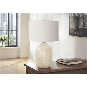Lighting - 26&quoth Table Lamp - Cream Ceramic - Ivory Shade - Contemporary