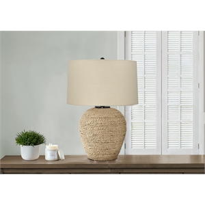 Lighting - 25&quoth Table Lamp - Rattan Base - Beige Shade - Transitional Style
