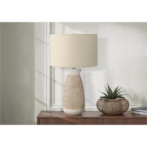 Lighting - 27&quoth Table Lamp - Cream Ceramic Base - Beige Shade - Contemporary