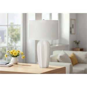 Lighting - 27&quoth Table Lamp - Cream Ceramic Base - Ivory Shade - Modern Style