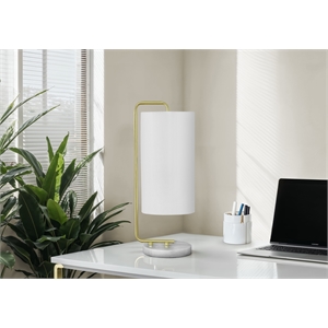 Monarch 20&quot Marble Table Lamp with Fabric Shade in White/Ivory