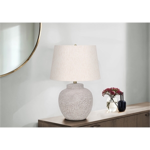 Lighting - 22&quoth Table Lamp - Cream Concrete Base - Ivory Shade - Modern Style